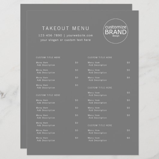 Restaurant Takeout Catering Gray Logo Menu (Voorkant / Achterkant)