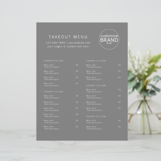 Restaurant Takeout Catering Gray Logo Menu (Staand voorkant)