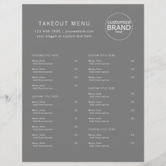 Restaurant Takeout Catering Gray Logo Menu (Voorkant)