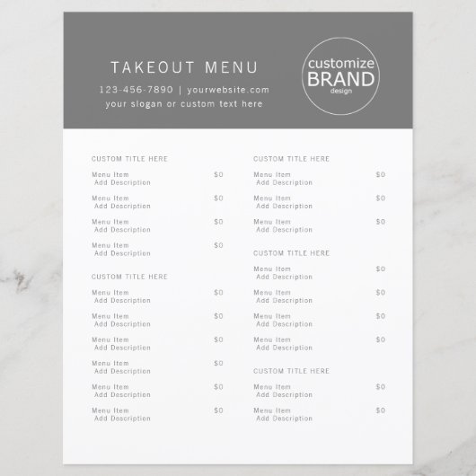 Restaurant Takeout Catering Gray Menu (Voorkant)