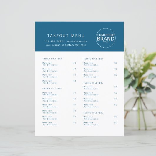 Restaurant Takeout Catering Logo Navy Blue Menu (Staand voorkant)