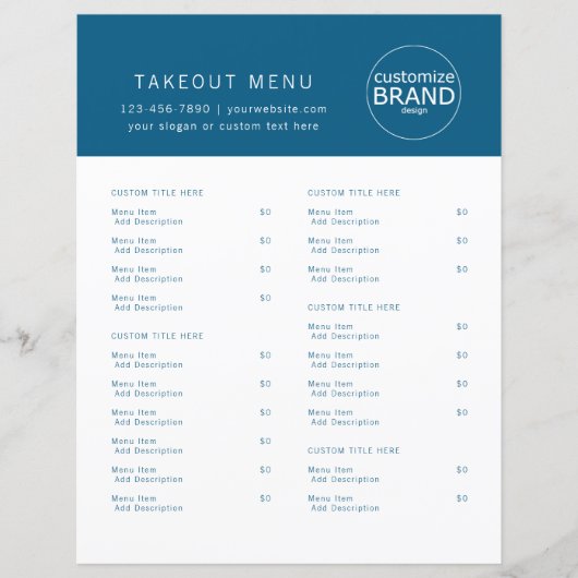 Restaurant Takeout Catering Logo Navy Blue Menu (Voorkant)