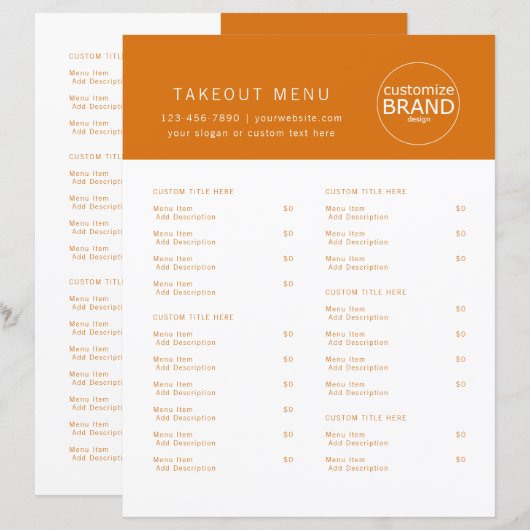 Restaurant Takeout Catering Logo Oranje Menu (Voorkant / Achterkant)