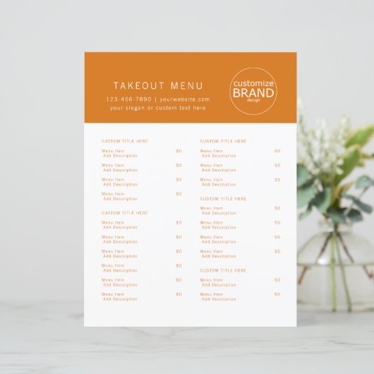 Restaurant Takeout Catering Logo Oranje Menu (Staand voorkant)