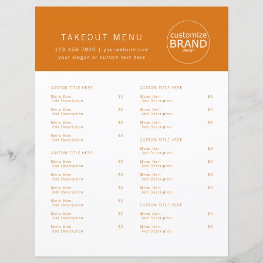 Restaurant Takeout Catering Logo Oranje Menu (Voorkant)