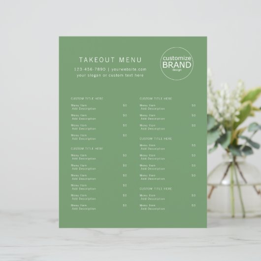 Restaurant Takeout Catering Olive Green Logo Menu (Staand voorkant)