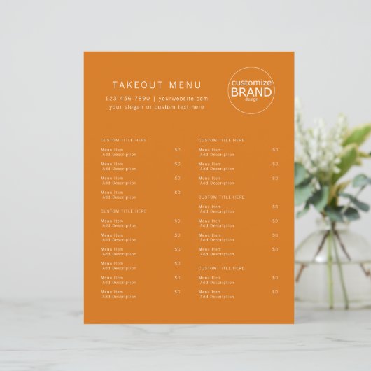 Restaurant Takeout Catering Oranje Logo Menu (Staand voorkant)