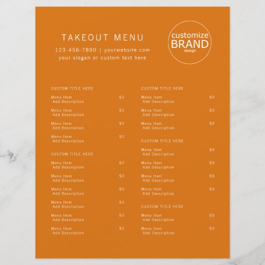 Restaurant Takeout Catering Oranje Logo Menu (Voorkant)