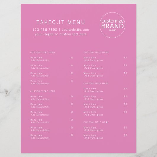 Restaurant Takeout Catering Pink Berry Logo Menu (Voorkant)
