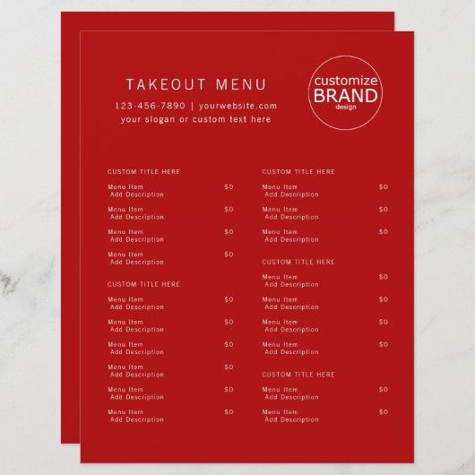 Restaurant Takeout Catering Red Logo Menu (Voorkant / Achterkant)