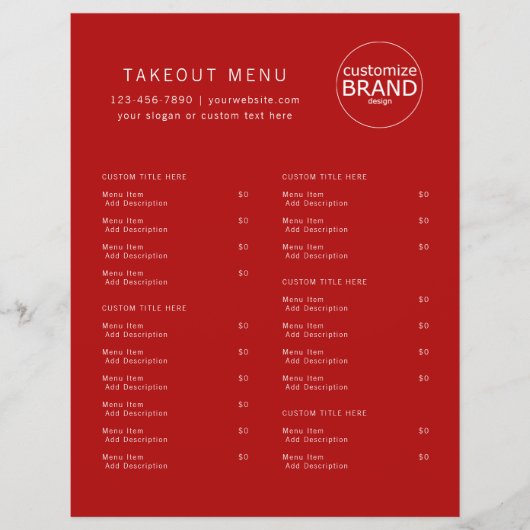 Restaurant Takeout Catering Red Logo Menu (Voorkant)