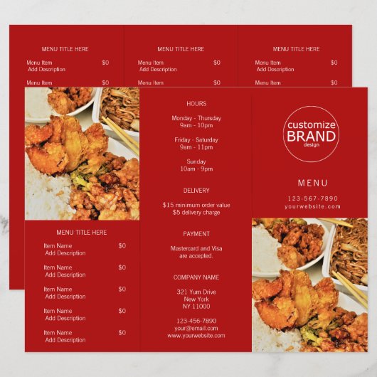 Restaurant Takeout Logo Foto Tri-voudig Red Menu (Voorkant / Achterkant)