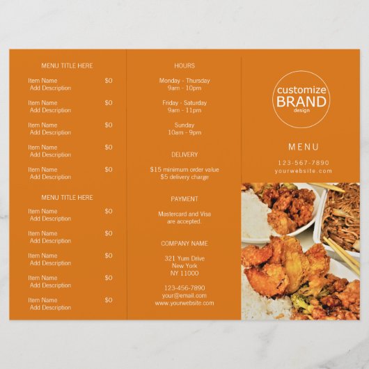 Restaurant Takeout Logo Oranje Tri-voudig Menu (Voorkant)
