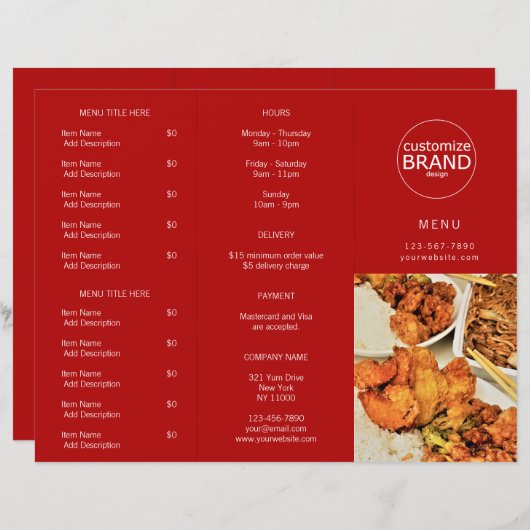 Restaurant Takeout Logo Red Tri-voudig Menu (Voorkant / Achterkant)