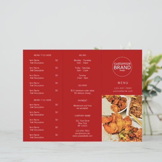 Restaurant Takeout Logo Red Tri-voudig Menu (Staand voorkant)