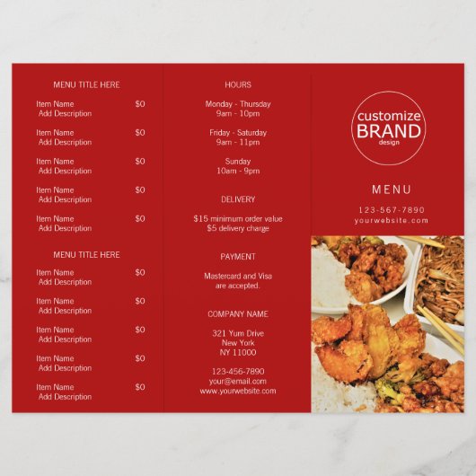 Restaurant Takeout Logo Red Tri-voudig Menu (Voorkant)