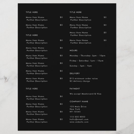 Restaurant Takeout | Menu Black Logo-Takeaway (Achterkant)