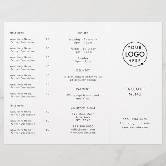 Restaurant Takeout | Minimalistisch menu Logo (Voorkant)