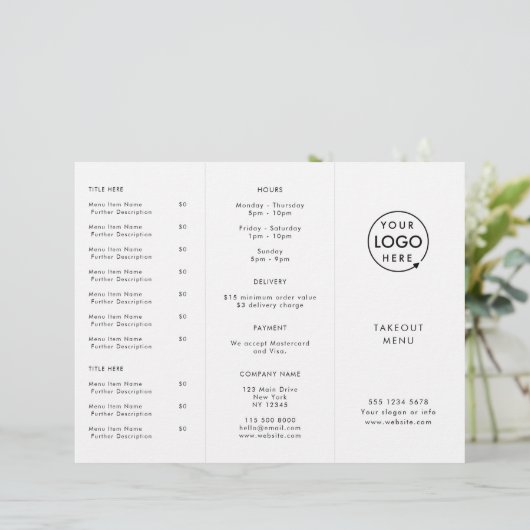 Restaurant Takeout | Minimalistisch menu Logo (Staand voorkant)