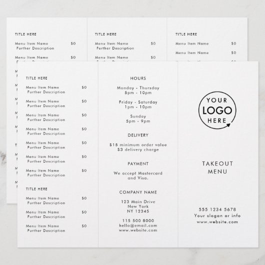 Restaurant Takeout | Minimalistisch menu Logo (Voorkant / Achterkant)