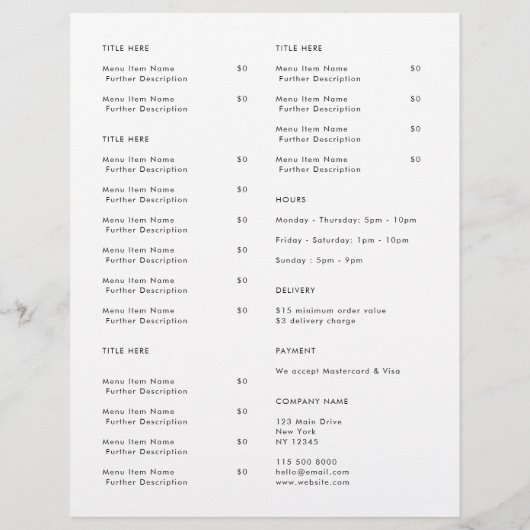 Restaurant Takeout | Minimalistisch menu Logo (Achterkant)