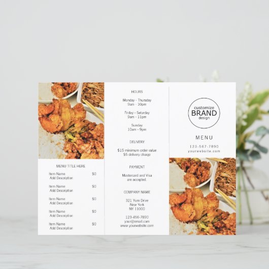 Restaurant Takeout Modern Logo Photo Tri-voudig Me (Staand voorkant)