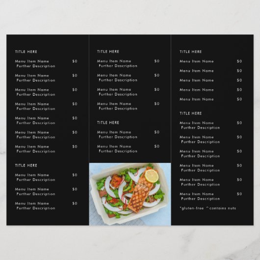 Restaurant Takeout | Zwart modern fotomenu (Achterkant)