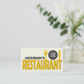Restaurant tekst bestek bord geel zwart ivoor visitekaartje (Staand voorkant)