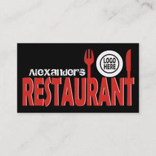 Restaurant tekst bestek bord rood zwart wit visitekaartje
