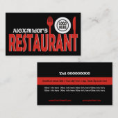Restaurant tekst bestek bord rood zwart wit visitekaartje (Voorkant / Achterkant)