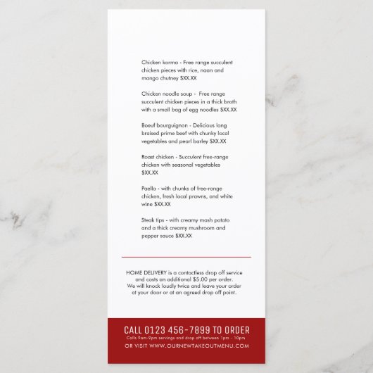 Restaurant thuis nieuwe temp uit menu (Achterkant)