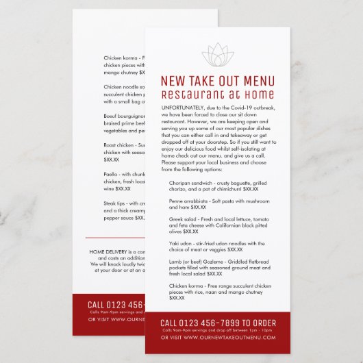 Restaurant thuis nieuwe temp uit menu (Voorkant / Achterkant)