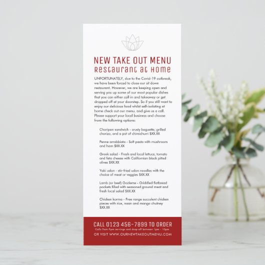 Restaurant thuis nieuwe temp uit menu (Staand voorkant)