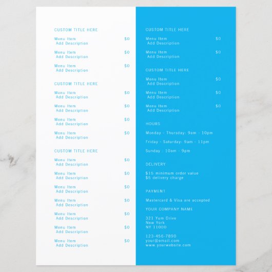 Restaurant Uithalen Catering Logo Ocean Blue Menu (Achterkant)