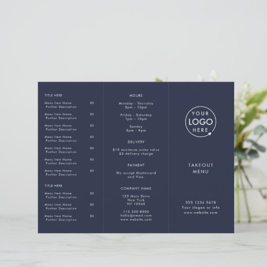 Restaurant-uittredingsrestaurant | Menu Navy Blue  (Staand voorkant)