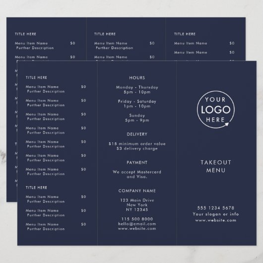 Restaurant-uittredingsrestaurant | Menu Navy Blue  (Voorkant / Achterkant)