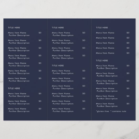 Restaurant-uittredingsrestaurant | Menu Navy Blue  (Achterkant)