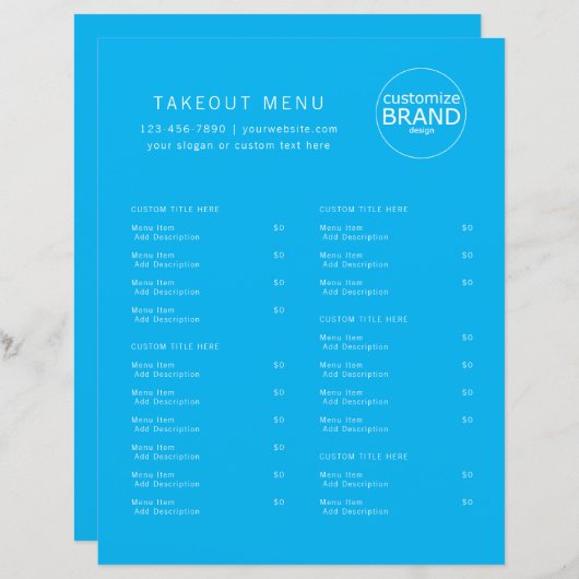 Restaurant Uitvoer Catering Ocean Blue Logo Menu (Voorkant / Achterkant)