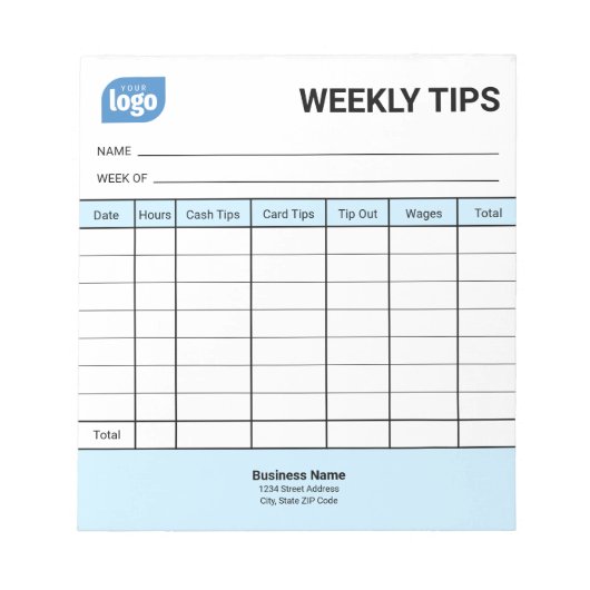 Restaurant Weekly Mini Tips Tracker Notepad Notitieblok (Voorkant)