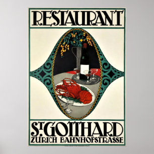  restaurant Zurich Adverteren Art Deco Poster