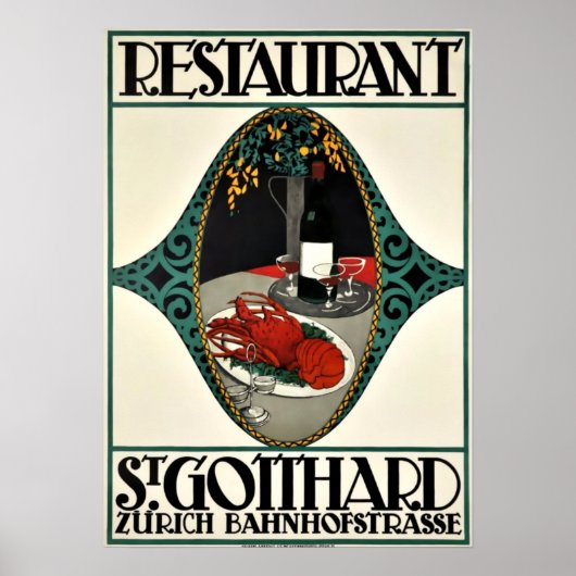  restaurant Zurich Adverteren Art Deco Poster (Voorkant)