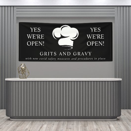 Restaurant Zwart Wit Chef Pet Business Spandoek