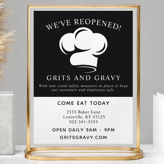 Restaurant Zwart Witte Chef Hoed Covid Heropening Flyer