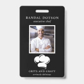 Restaurant Zwart Witte Chef Hoed Foto ID Badge (Voorzijde)
