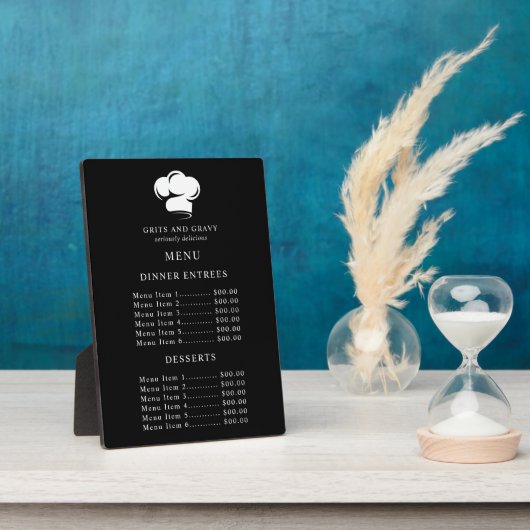 Restaurant Zwart Witte Chefs Hoed Menu Prijs Fotoplaat (Zijkant)