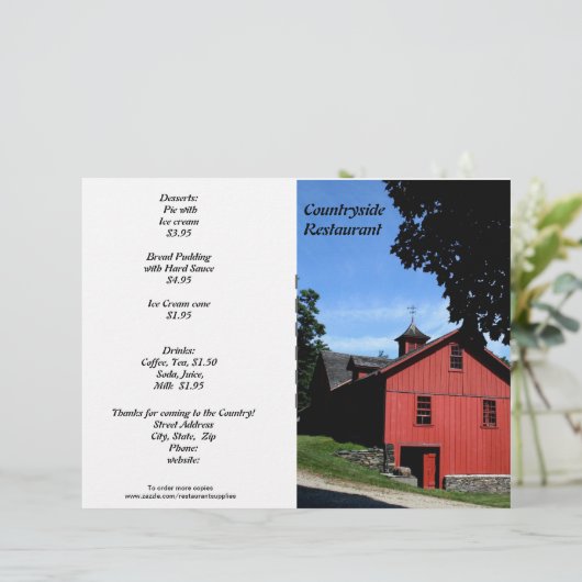 Restaurantbenodigdheden, menu voor platteland, Aan (Staand voorkant)