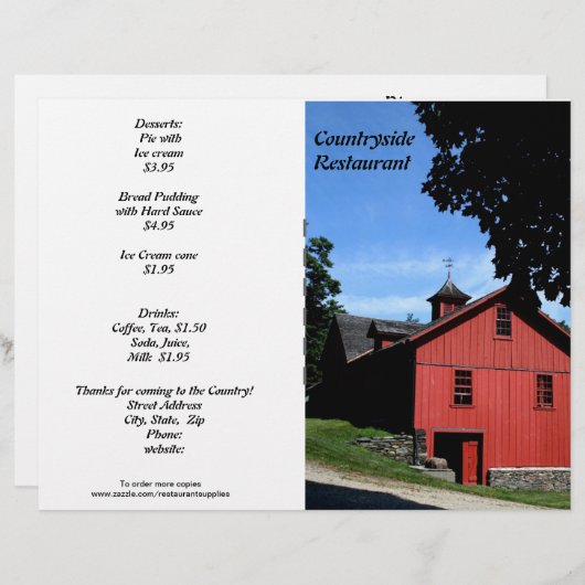 Restaurantbenodigdheden, menu voor platteland, Aan (Voorkant / Achterkant)