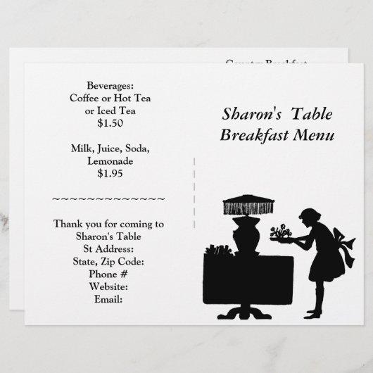 Restaurantbenodigdheden, ontbijtmenu (Voorkant / Achterkant)