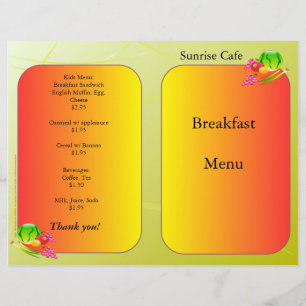 Restaurantbenodigdheden, voorbeeldmenu, zondnyside