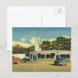 Restaurante rétro, diner uit de jaren 50 en auto's briefkaart